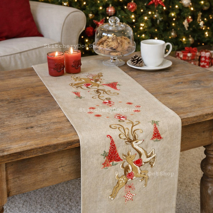 DIY Aida Table Runner kit "Jumping Reindeers"