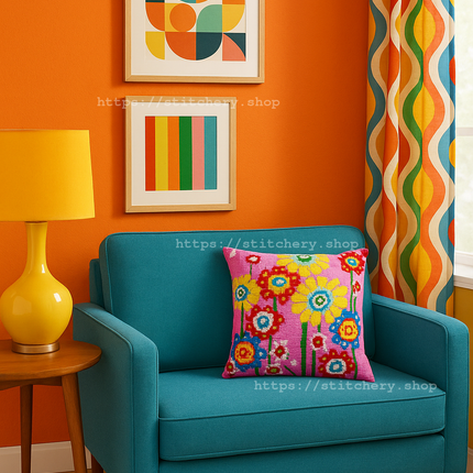 Needlepoint Pillow Kit "Multicolored daisies"