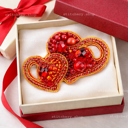 Beadwork kit for creating broоch "Hearts"