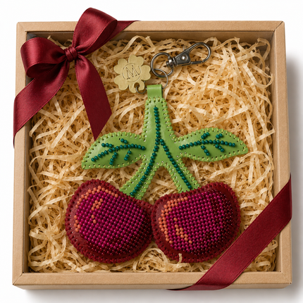 Bead Embroidery Charm Kit on Faux Leather – «Cherry »