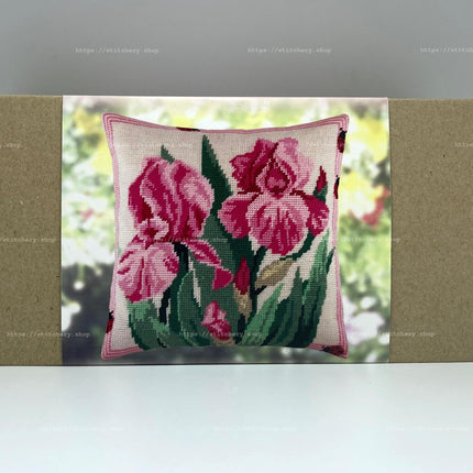 Needlepoint Pillow Kit "Pink Irises"