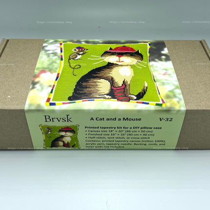 Needlepoint Pillow Kit "A Cat and a Mouse"
