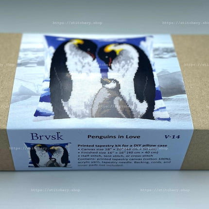 Needlepoint Pillow Kit "Penguins in Love"