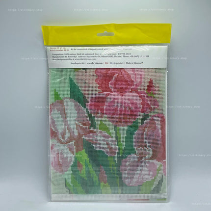 DIY Cross Stitch Kit "Pink irises" with Printed Tapestry Canvas