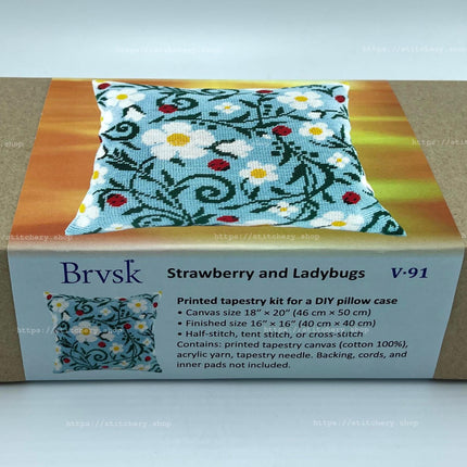 Needlepoint Pillow Kit "Strawberry and Ladybugs"