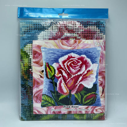 Cross Stitch Pillow Kit "Pink Rose"