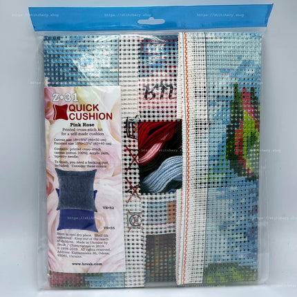 Cross Stitch Pillow Kit "Pink Rose"