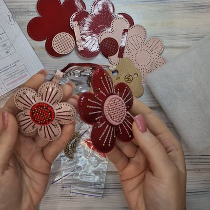 Bead Embroidery Charm Kit on Faux Leather – «Spring Flowers»