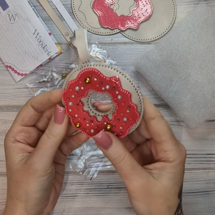 Bead Embroidery Charm Kit on Faux Leather – «Glazed Donut»