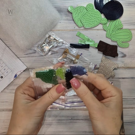 Bead Embroidery Charm Kit on Faux Leather – «Cactuses»
