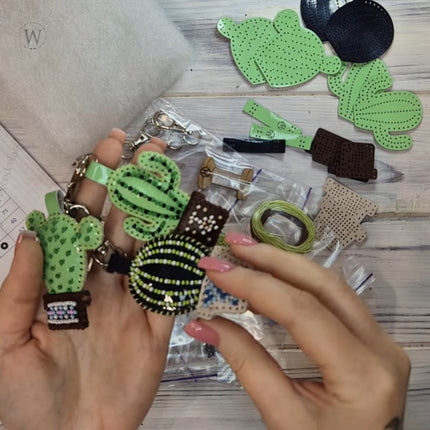 Bead Embroidery Charm Kit on Faux Leather – «Cactuses»