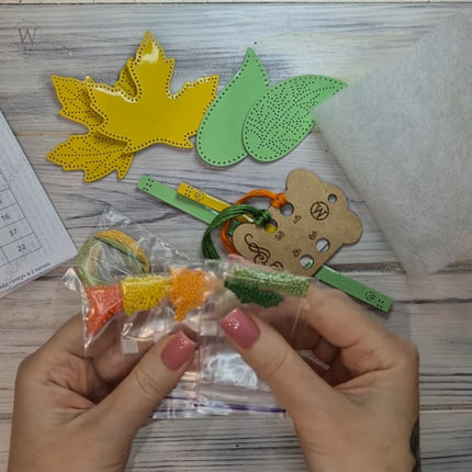Bead Embroidery Charm Kit on Faux Leather – «Autumn Leaves»