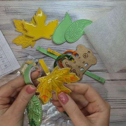 Bead Embroidery Charm Kit on Faux Leather – «Autumn Leaves»