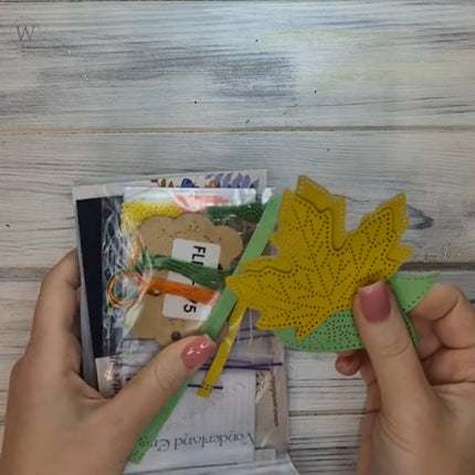 Bead Embroidery Charm Kit on Faux Leather – «Autumn Leaves»