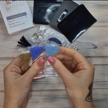 Bead Embroidery Charm Kit on Faux Leather – «Blue Wallet»