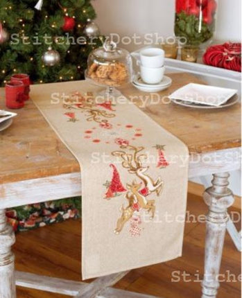 DIY Aida Table Runner kit "Jumping Reindeers"