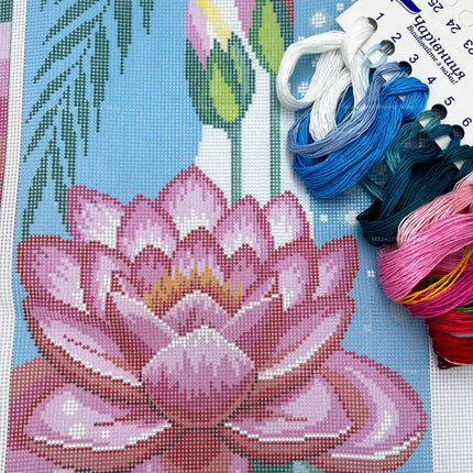 DIY Cross Stitch Kit "Lotus" with Printed Tapestry Canvas