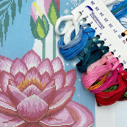 DIY Cross Stitch Kit "Lotus" with Printed Tapestry Canvas