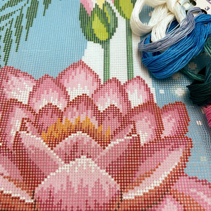 DIY Cross Stitch Kit "Lotus" with Printed Tapestry Canvas