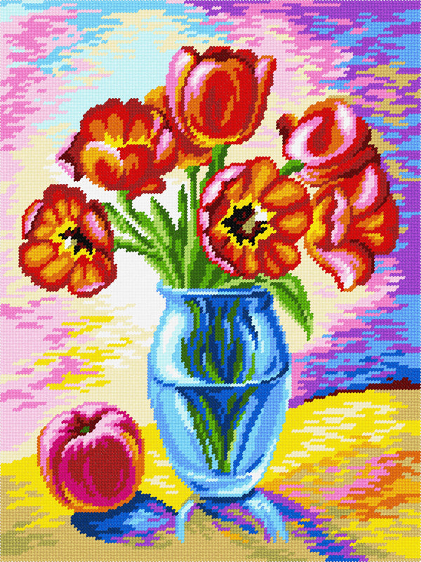 DIY Printed Tapestry Kit “ A vase with tulips” Needlepoint Kit