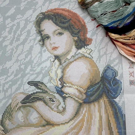 DIY Cross Stitch Kit with Printed canvas "Maid with a rabbit"