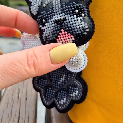 Bead Embroidery Charm Kit on Faux Leather – «Bag Charm Black Bulldog»