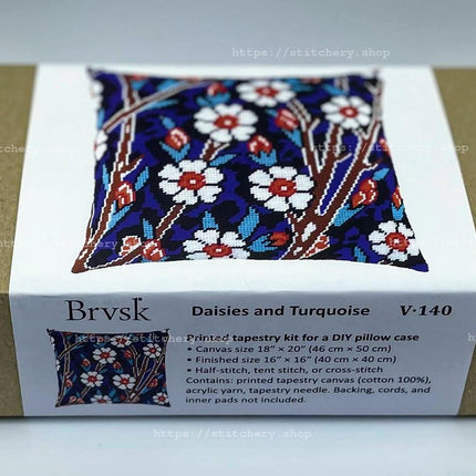 Needlepoint Pillow Kit "Daisies and Turquoise"