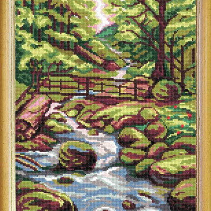 DIY Cross Stitch Kit with Printed canvas "Landscape Forest Stream"