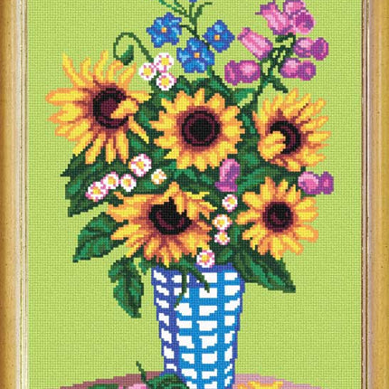 DIY Cross Stitch Kit with Printed canvas "Vase with sunflowers"