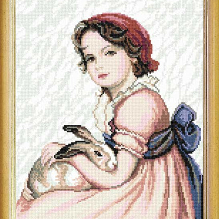 DIY Cross Stitch Kit with Printed canvas "Maid with a rabbit"
