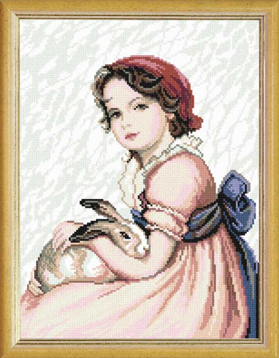 DIY Cross Stitch Kit with Printed canvas "Maid with a rabbit"