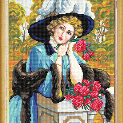DIY Cross Stitch Kit with Printed canvas "Carnations for a loved one"