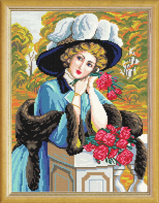 DIY Cross Stitch Kit with Printed canvas "Carnations for a loved one"