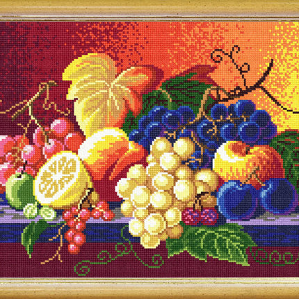DIY Cross Stitch Kit with Printed canvas "Still life Fruits"