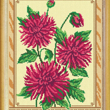 DIY Cross Stitch Kit with Printed canvas "Dahlias"