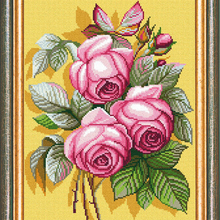 DIY Cross Stitch Kit with Printed canvas "Roses"