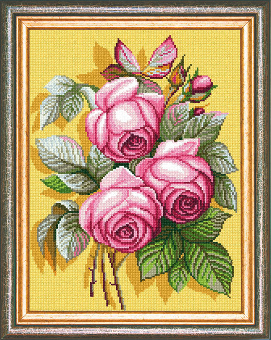 DIY Cross Stitch Kit with Printed canvas "Roses"