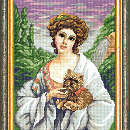 DIY Cross Stitch Kit with Printed canvas "Lady with a dog, F. Marten-Kavel"