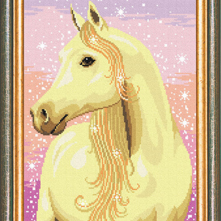 DIY Cross Stitch Kit with Printed canvas "White horse"