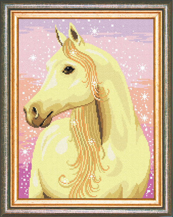 DIY Cross Stitch Kit with Printed canvas "White horse"