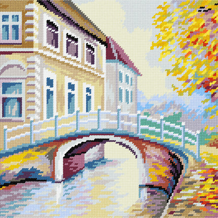 DIY Cross Stitch Kit with Printed canvas "Italian city "