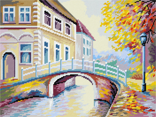DIY Cross Stitch Kit with Printed canvas "Italian city "