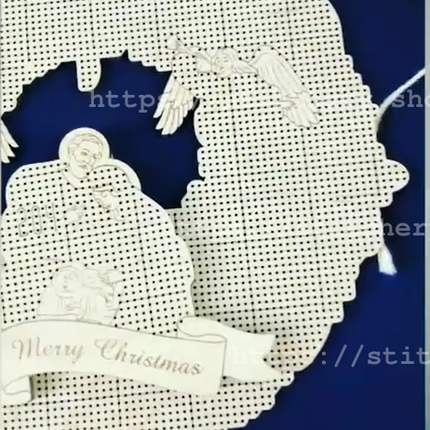 DIY Beaded Door Wreath Kit "Merry Christmas" Embroidery on wood, Home decoration