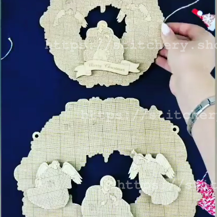 DIY Beaded Door Wreath Kit "Merry Christmas" Embroidery on wood, Home decoration