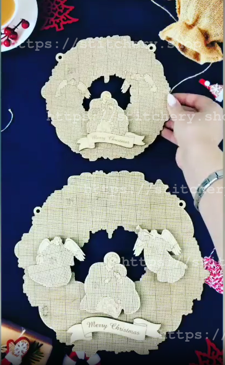DIY Beaded Door Wreath Kit "Merry Christmas" Embroidery on wood, Home decoration