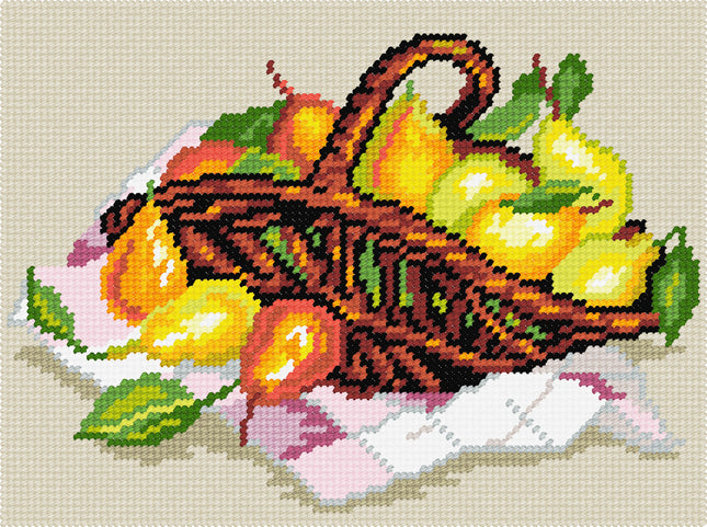 DIY Needlepoint Kit "Still life "Pears in a basket"" 10.6"x14.2"