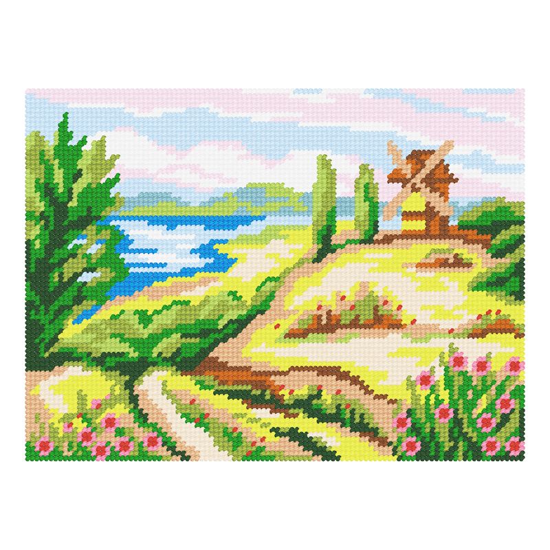 DIY Needlepoint Kit "Landscape "Mill in the field"" 10.6"x14.2"