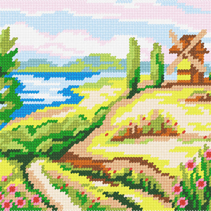 DIY Needlepoint Kit "Landscape "Mill in the field"" 10.6"x14.2"