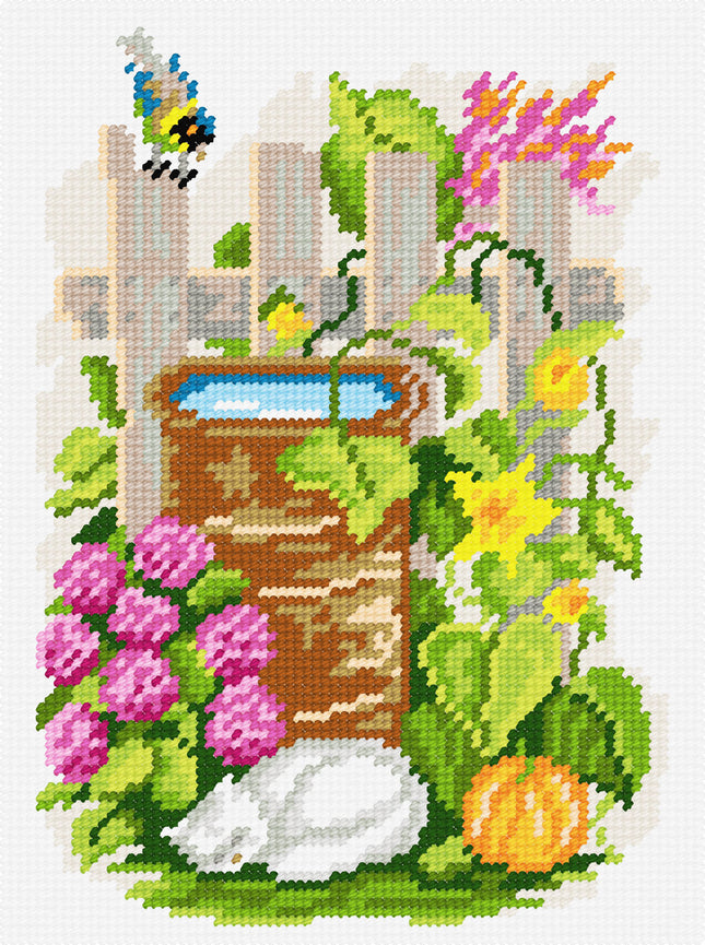 DIY Needlepoint Kit "A cat near a tub of water" 10.6"x14.2"