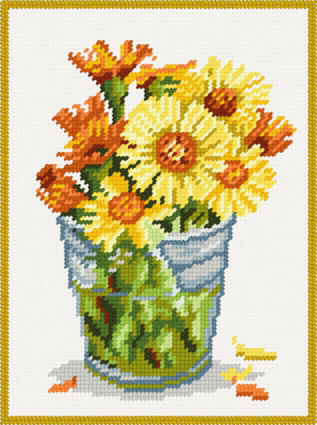 DIY Needlepoint Kit "Coltsfoot in a glass vase" 10.6"x14.2"
